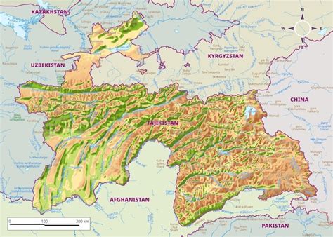 Premium Vector Detailed Physical Map Of Tajikistan