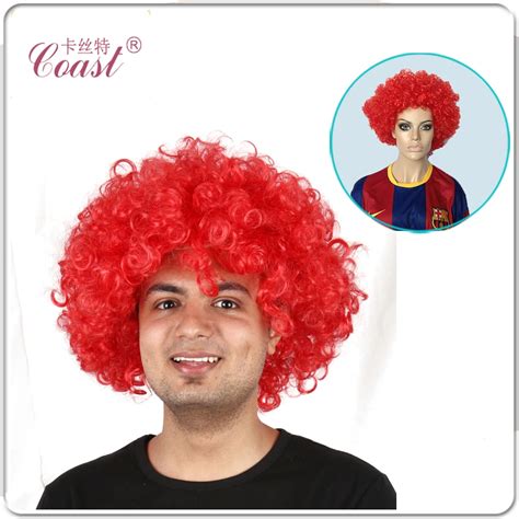 5 Red Highlight Afro Fan Wig Kinky Afro Curly Short Hair Synthetic