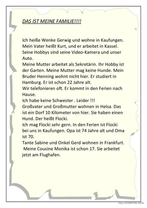 Das Ist Meine Familie Allgemeine Deutsch Daf Arbeitsbl Tter Pdf Doc