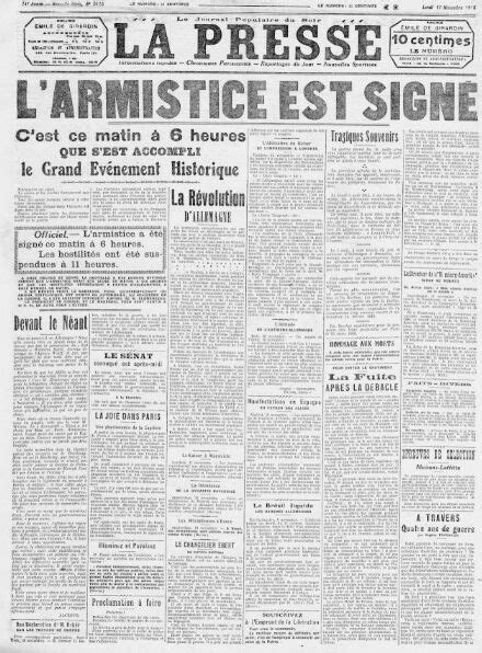 La fin de la première guerre mondiale selon les unes des journaux