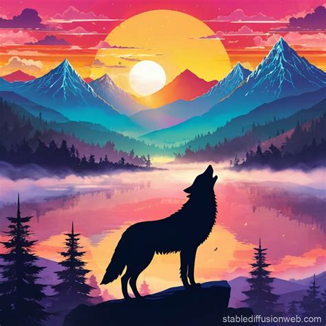 Wolf Howling At Vibrant Sunrise Stable Diffusion Online