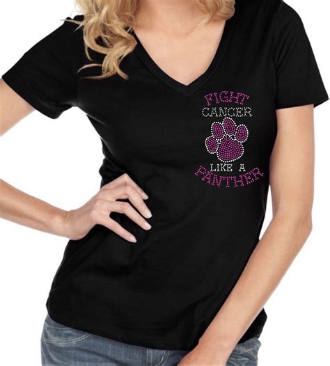 Breast Cancer Fight Cancer Like A Panther Bling Rhinestone Shirt