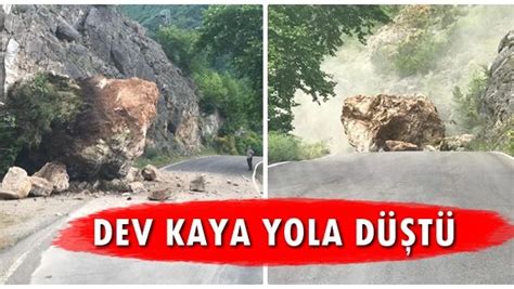 Dev kaya parçası yola düştü Görsel