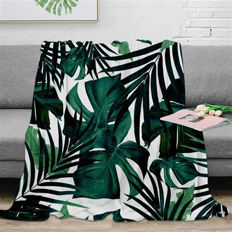 Tropical Leaves Green Palm Leaves Flannel Blanket Travel Picnic Blanket