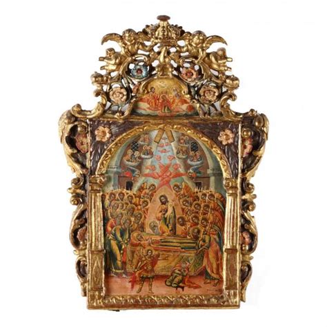 An Antique Greek Icon Of The Dormition Of Our Most Holy Lady Theotokos