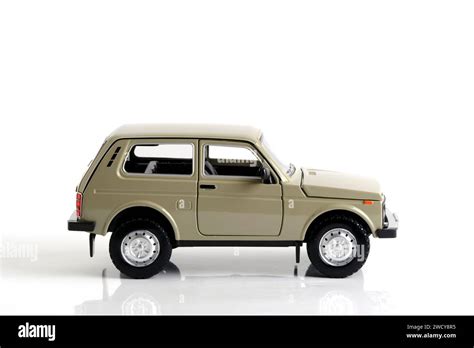 Kazakhstan, Kostanay, January 12, 2024. VAZ-2121 Lada Niva model in 1: ...
