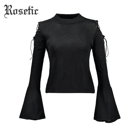 Aliexpress Buy Rosetic Gothic Sweater Women Autumn Black Slim