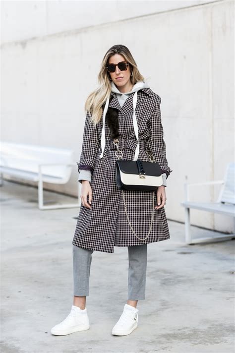 With A Checkered Coat How To Wear High Top Sneakers Popsugar