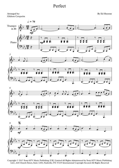 Perfect Arr Gildson Cerqueira By Ed Sheeran Sheet Music For Trumpet