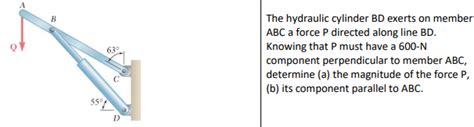 Solved The Hydraulic Cylinder Bd Exerts On Member Abc A Chegg