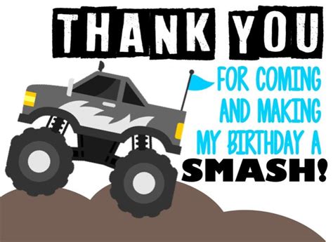 Monster Truck Thank You Card Monster Truck Birthday Thank You Etsy