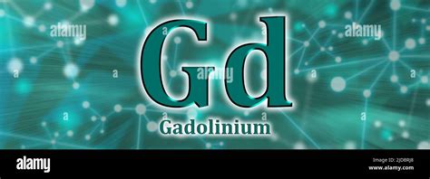 Gd symbol. Gadolinium chemical element on green network background ...