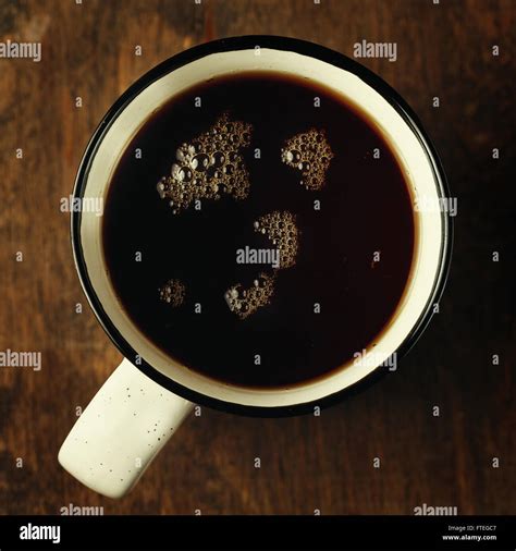 Big Cup Of Tea On Wooden Table Top View Selective Focus Image Toned