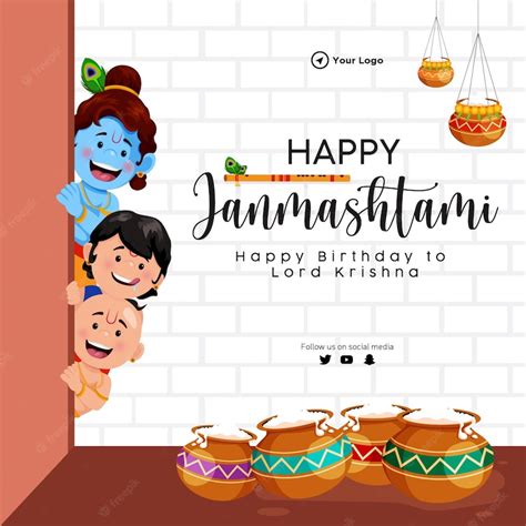 Premium Vector Creative Happy Krishna Janmashtami Banner Design Template