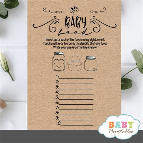 Kraft Paper Rustic Guess The Baby Food Game – D550 - Baby Printables