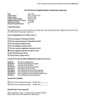 Fillable Online Protocol Implementation Conformance Statement Bacnet