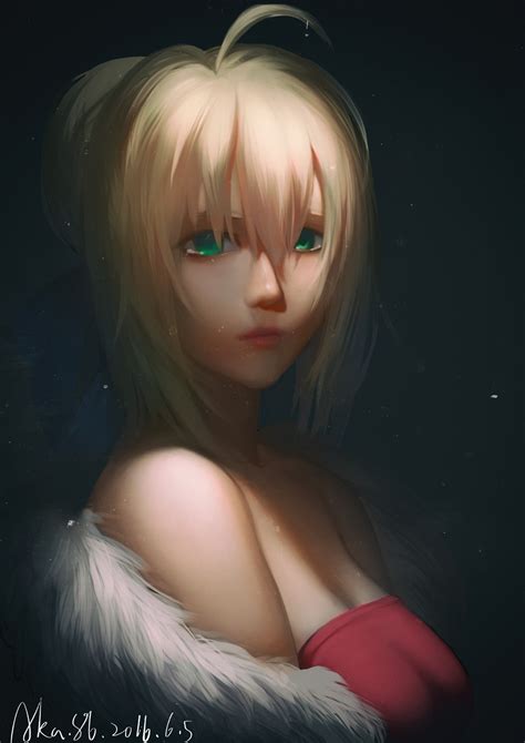 Wallpaper Blonde Anime Girls Short Hair Green Eyes Cleavage Fate