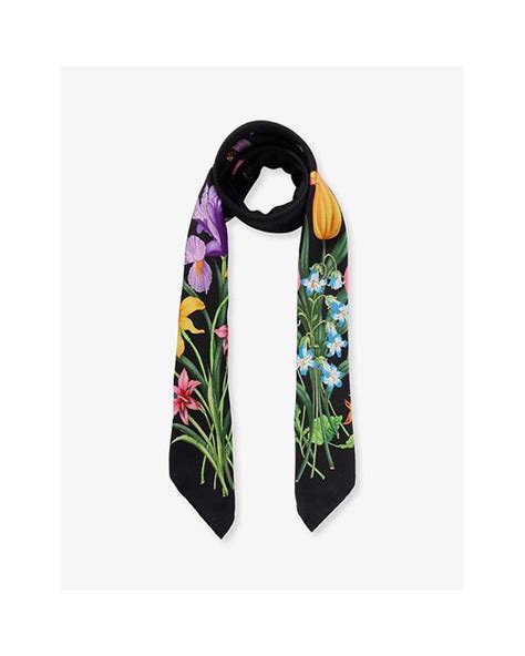 Gucci Fly Flora Graphic Print Silk Scarf In Black Lyst