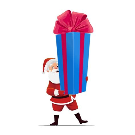 Premium Vector Cartoon Santa With Giant Gift Box For Christmas Winter