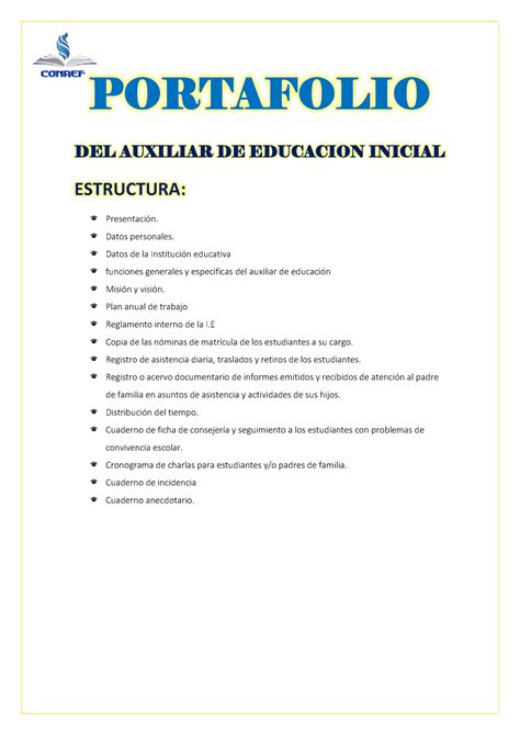 Portafolio Lo Quiero PORTAFOLIO DEL AUXILIAR DE EDUCACION INICIAL