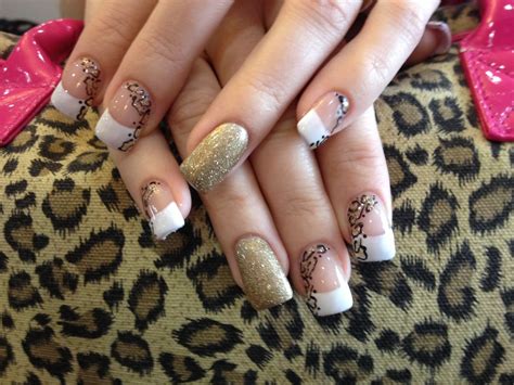 Acrylic Nails With Leopard Print Nail Art A Gold Glitter R Flickr