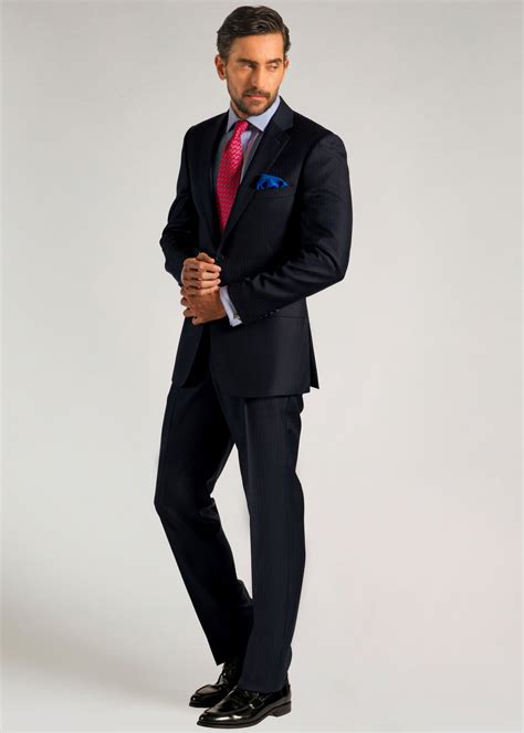 Tailored Fit Fine Navy Herringbone Suit Roderick Charles