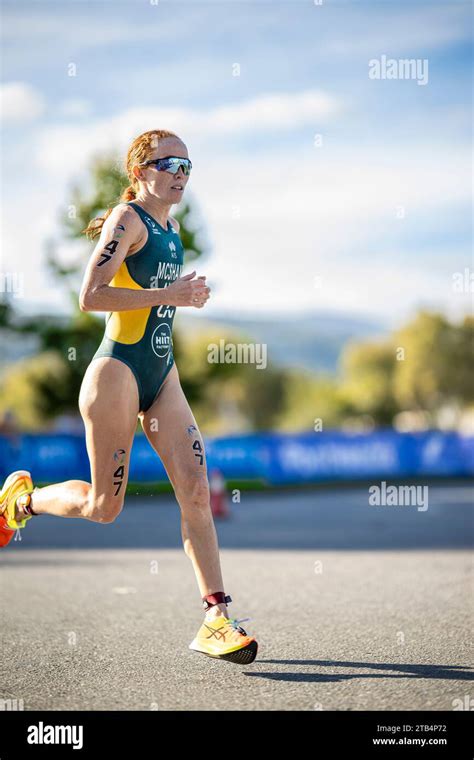 Charlotte Mcshane Running In Pontevedra In The 2023 World Triathlon Championship Series Stock