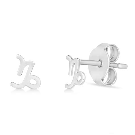 Capricorn Zodiac Stud Earrings 14K White Gold AZ21573