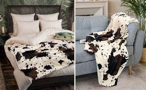 Yiyhuxf Cow Print Blanket Animal Brown Black Milky White