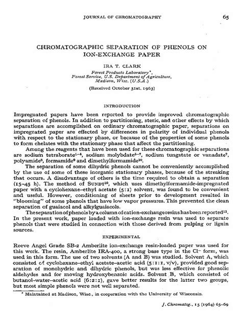 Pdf Chromatographic Separation Of Phenols On Ion Exchange Paper