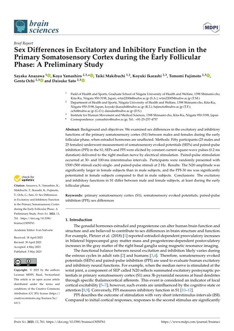 Pdf Sex Differences In Excitatory And Inhibitory Function In The