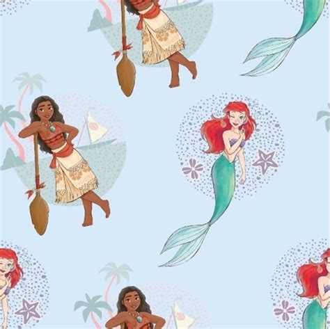 Cotton Fabric Character Fabric Disney Princess Multi Badge Ariel