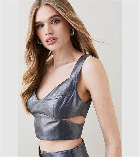 Buy Karen Millen Metallic Corset Crop Top In Gun Metal 6thstreet