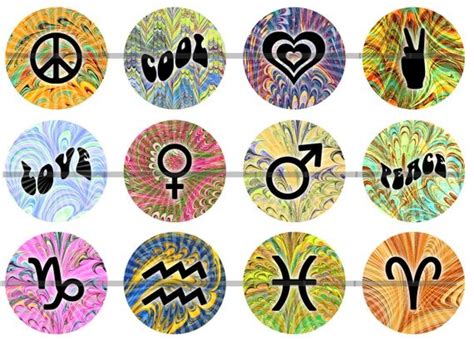 Items similar to 1" Inch Hippie or Zodiac Sign Pins, Flatback Buttons ...