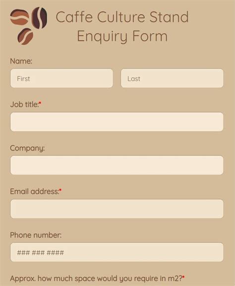 Free Caffe Culture Stand Enquiry Form Template 123FormBuilder