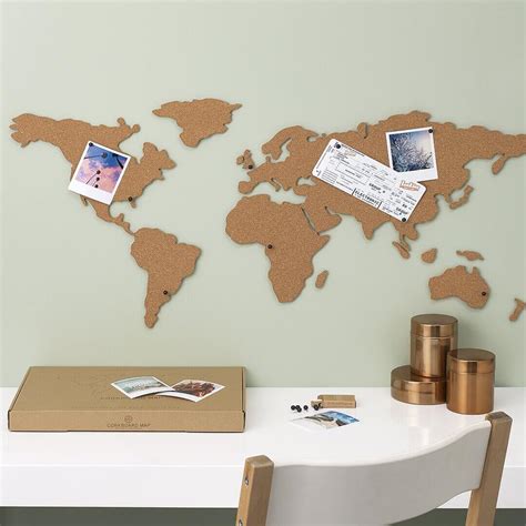 Luckies Self Adhesive Corkboard World Map With Pins And Corks Brown