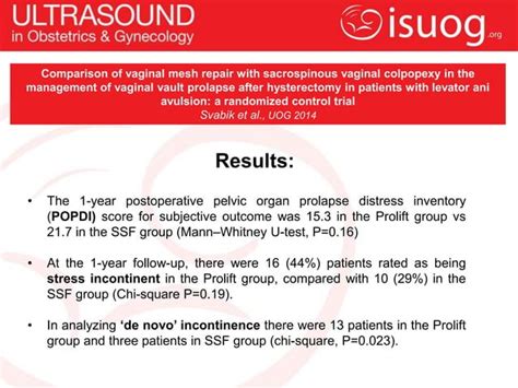 Uog Journal Club Comparison Of Vaginal Mesh Repair With Sacrospinous