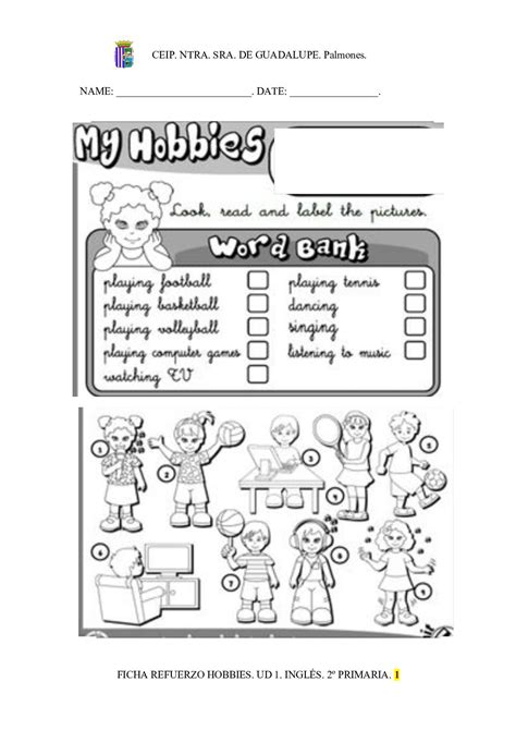 Calaméo Ficha Refuerzo Hobbies Inglés 2º Primaria Ud 1