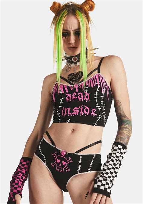 Dolls Kill X Broken Brainz Dead Inside Bralette Undies Graphic Lingerie