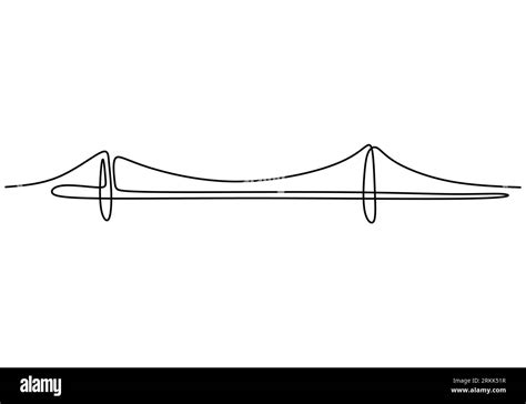 Giant Bridge Over River Continuous One Line Of Bridge Drawing Design