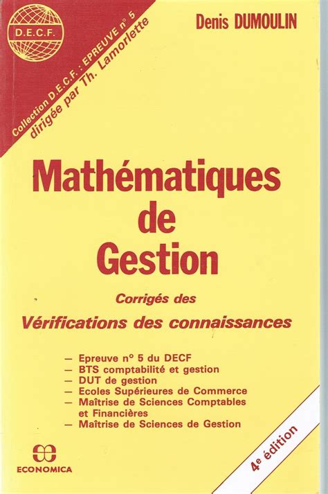 Amazon Co Jp Math Matiques De Gestion Corrig S Des V Rifications Des