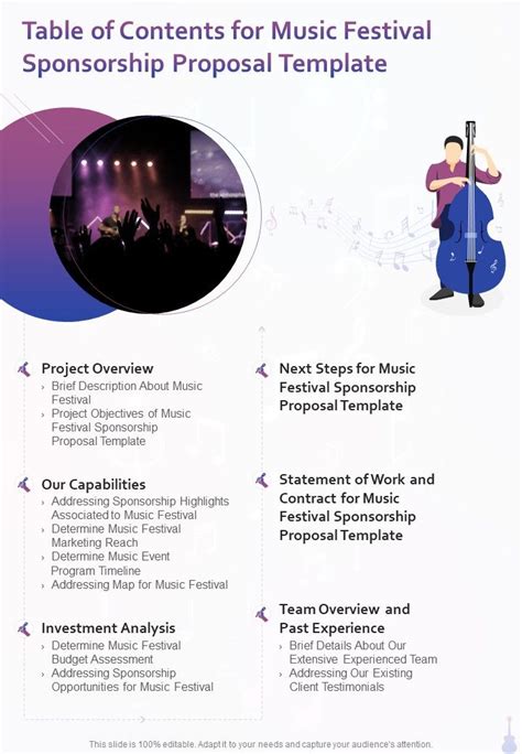 Table Of Contents For Music Festival Sponsorship Proposal Template One