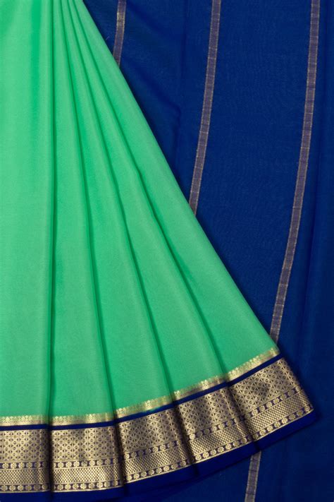 Aqua Green Mysore Crepe Silk Saree