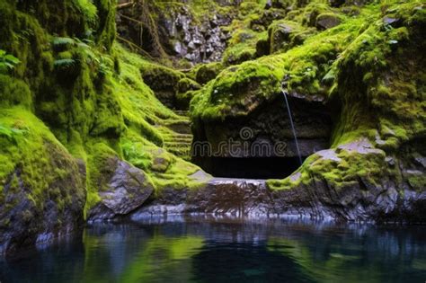 Clear Sparkling Hot Spring Nestled Among Mossy Rocks Stock Illustration Illustration Of