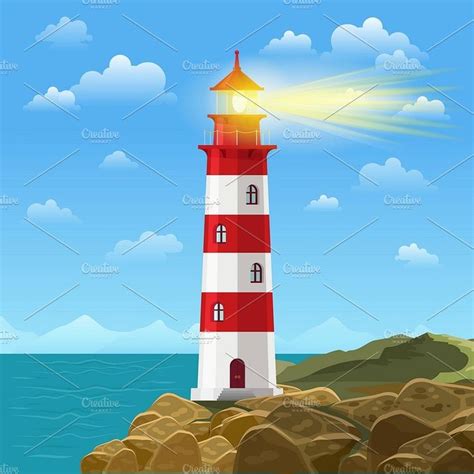 Lighthouse on Ocean Beach Illustration