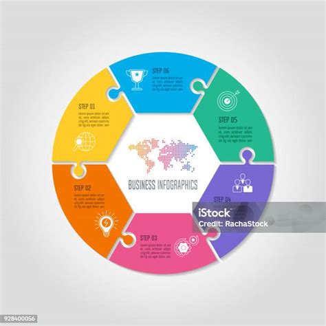 แนวคิดที่สร้างสรรค์สําหรับอินโฟกราฟิกที่มี 6 ตัวเลือกชิ้นส่วนหรือกระบวนการ ภาพประกอบสต็อก