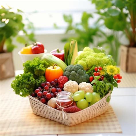 Premium Photo | A basket filled with assorted fruits and vegetables