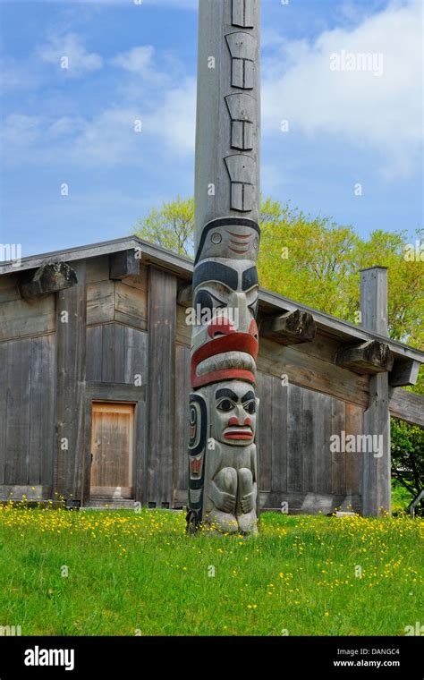 Frontal Poles Haida Gwaii Queen Charlotte Islands Old Masset British Columbia Canada Stock