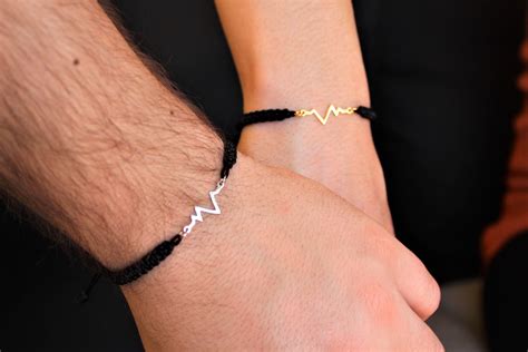 Silver Heartbeat Couple Bracelet Gold Friendship Bracelet Etsy