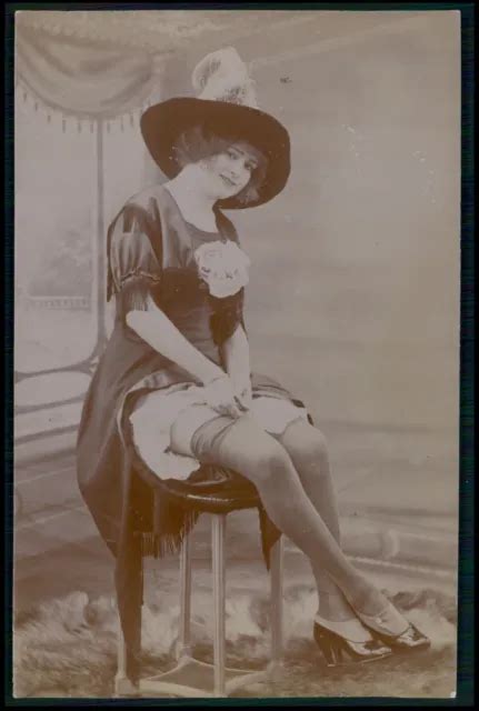 FRENCH NEAR NUDE Woman Upskirt Stockings Original 1910s Citrate Photo